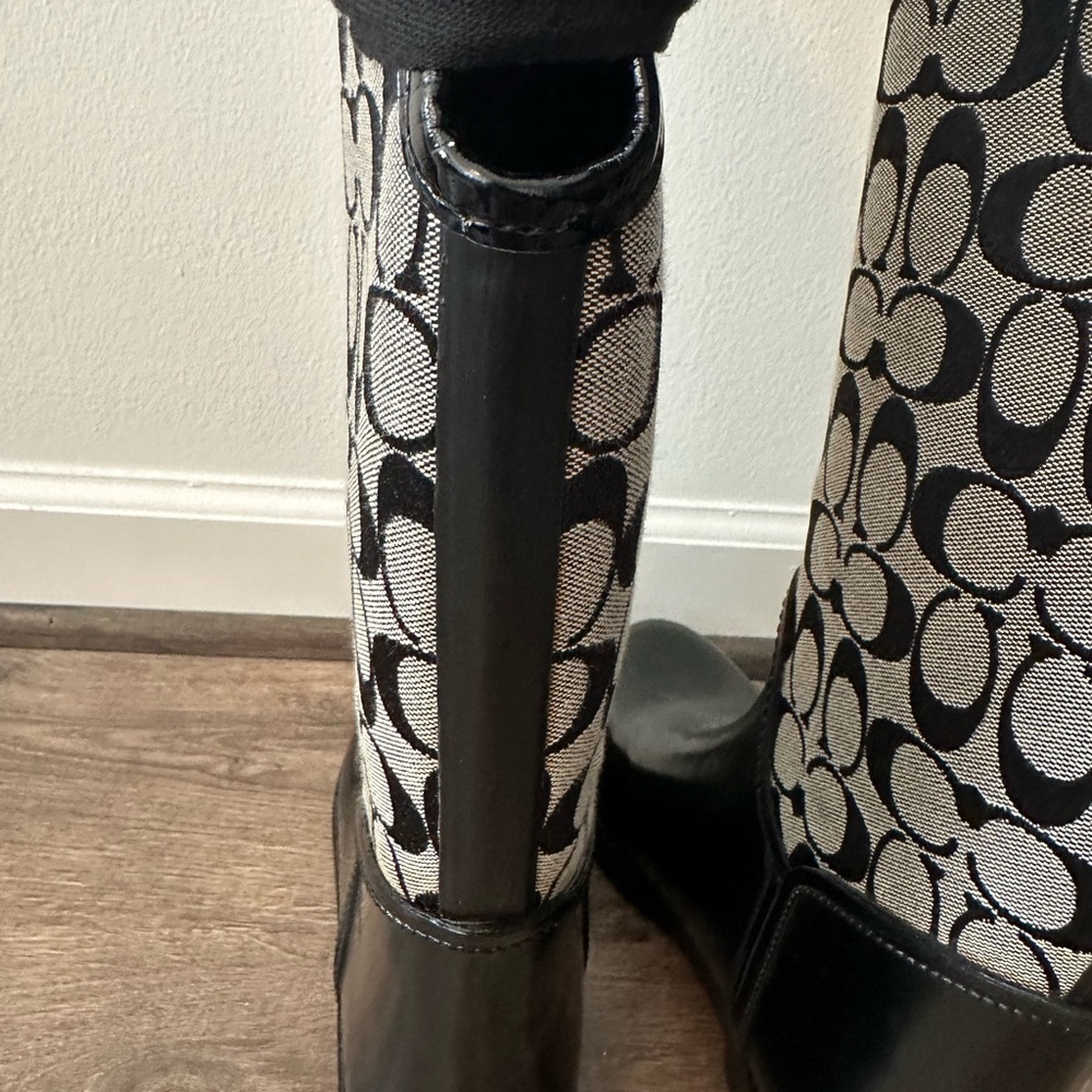 Coach Black & Grey Signature Logo Knee-High Boots - Picture 11 of 13